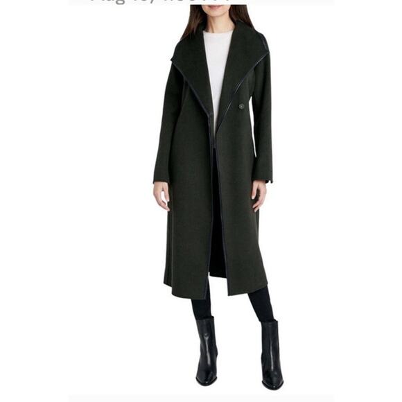 Tahari Women’s Faux Leather Trim Belter Wrap Coat Olive XXL MSRP $350 - Picture 3 of 7
